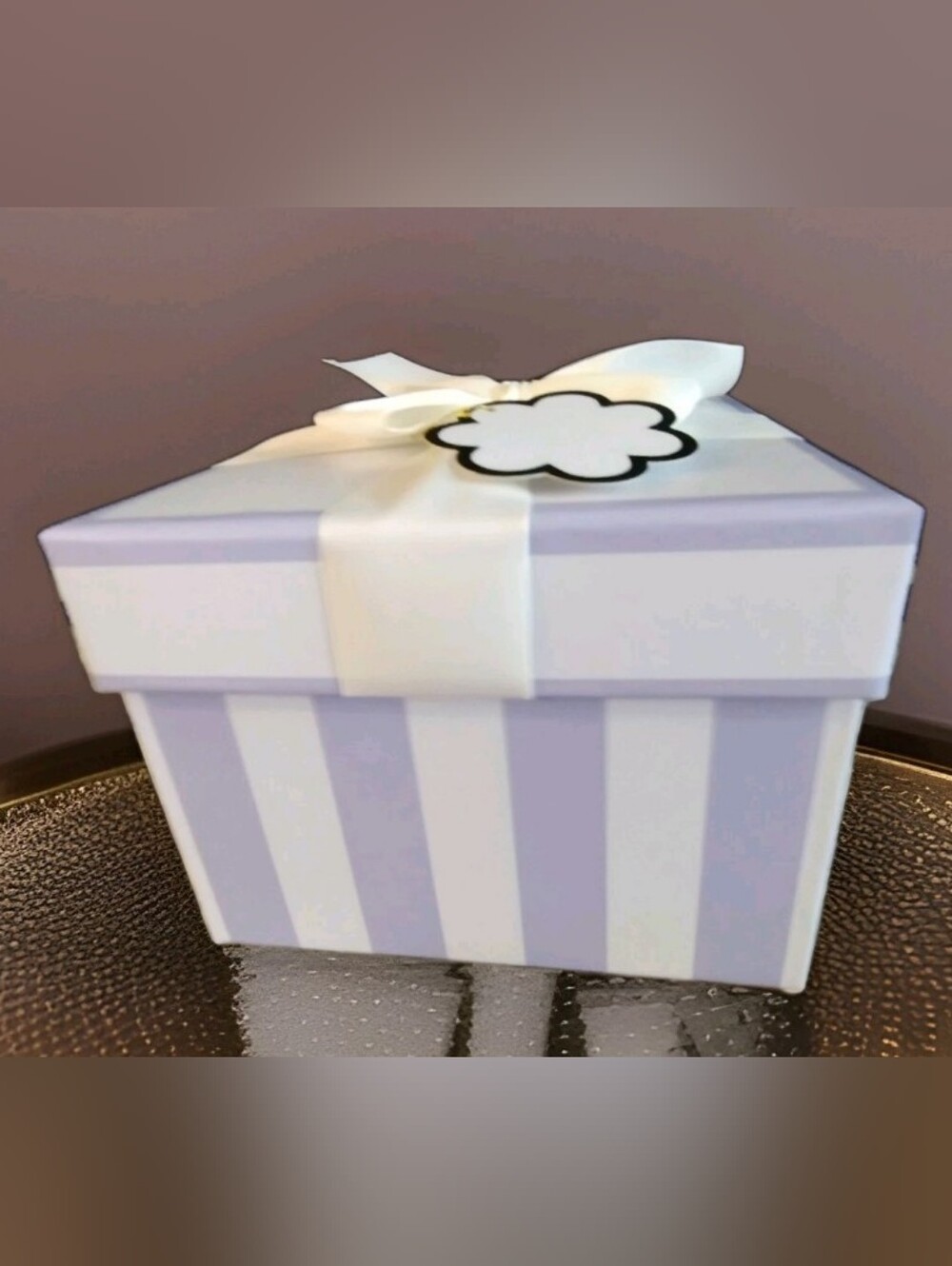 Sheffield Home Lavender & White Striped Gift Box with Bow